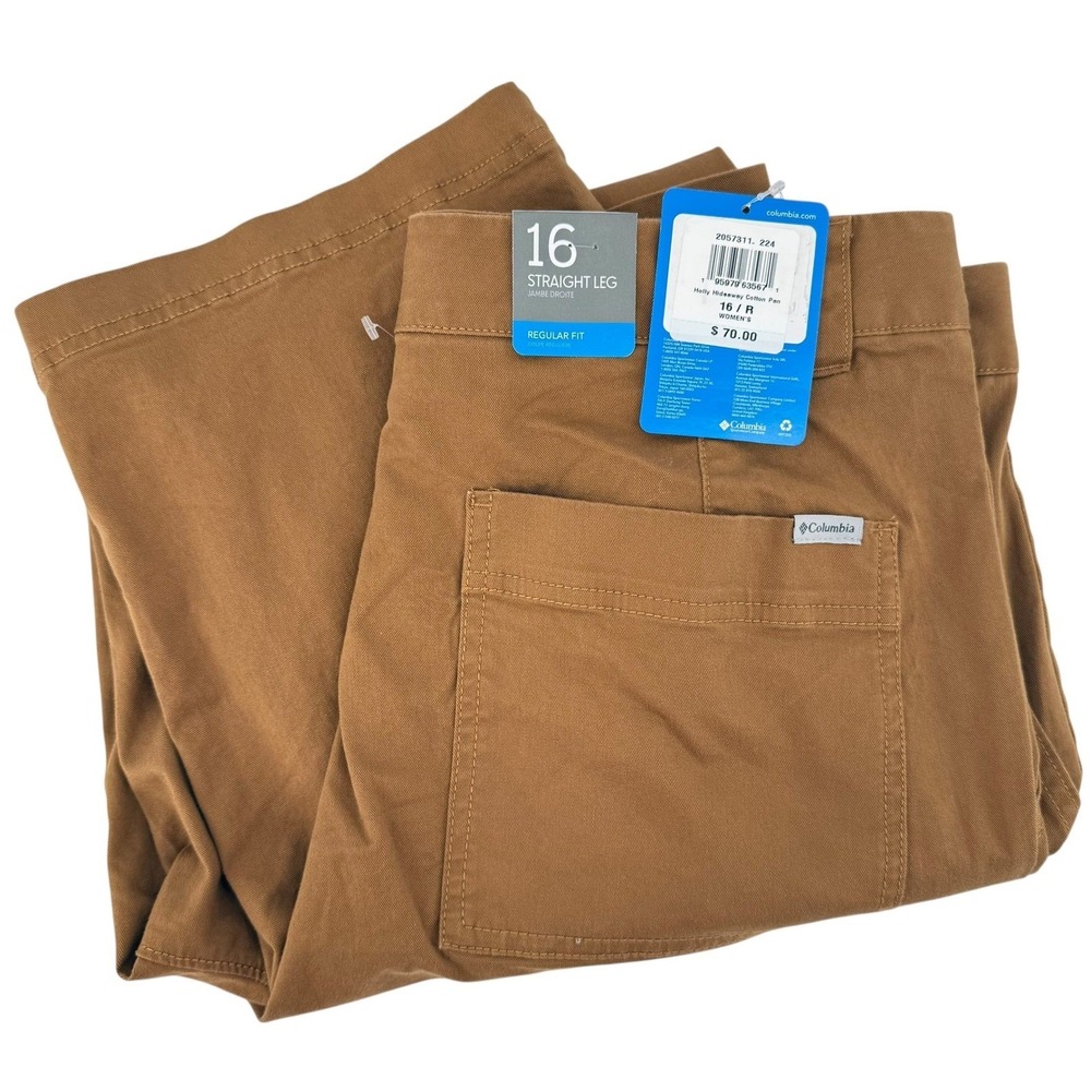NWT Columbia Holly Hideaway Cotton Pants Tan Straight Leg Button Fly 16 R